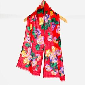 90s Echo Red Floral Rectangle 100% WOOL Scarf